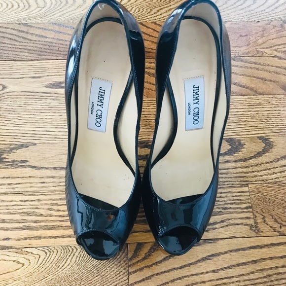 Jimmy Choo black patent leather peep toe 38 - Picture 4 of 6
